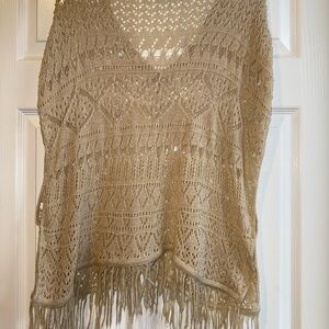 t/o Tan Crochet Fringe Top